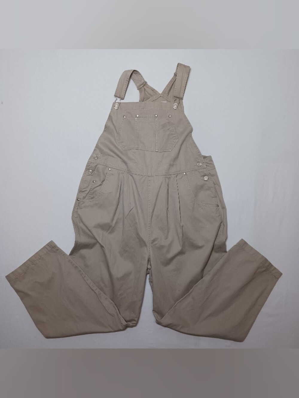 In Due Time Maternity Twill Pleated Overalls XL Beige Straight Leg 42X29